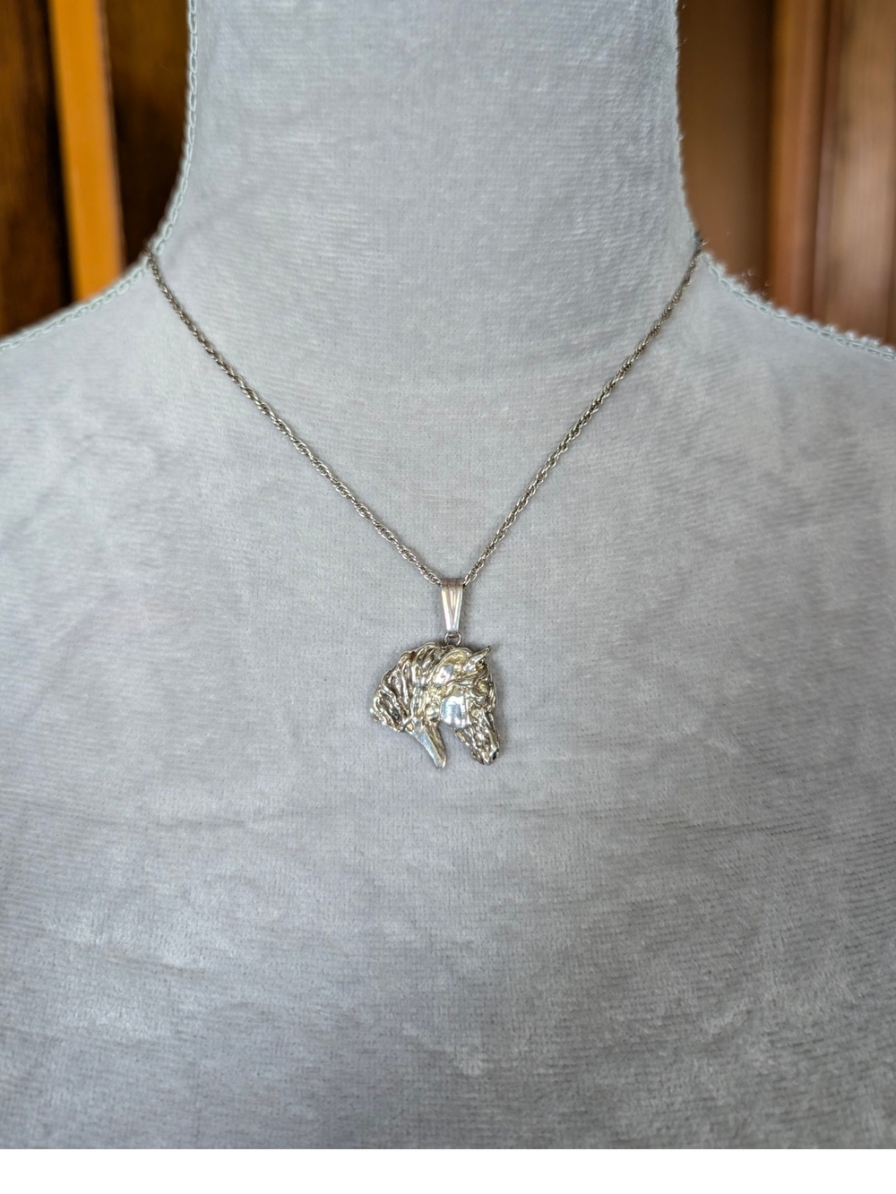 Sterling Silver Horse Head Pendant Necklace - Silver